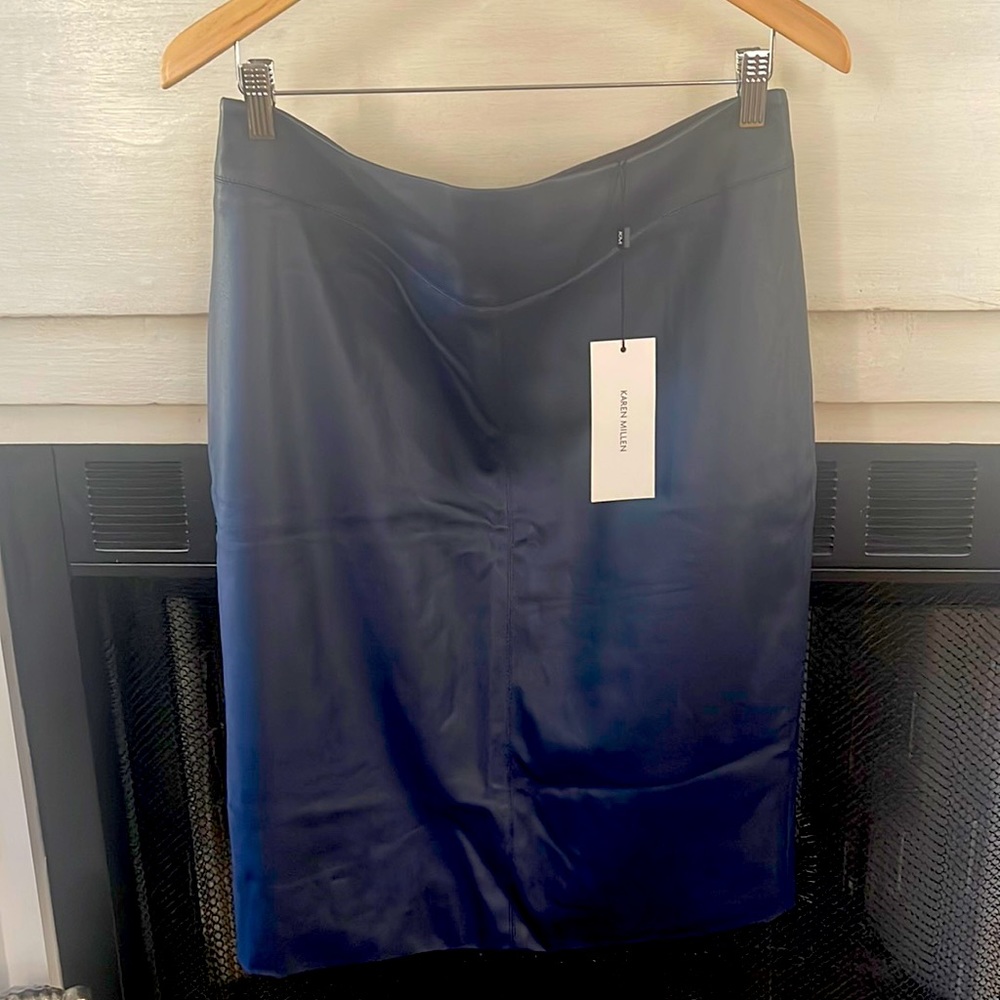 Karen Millen New with Tags Vegan Leather Navy Skirt